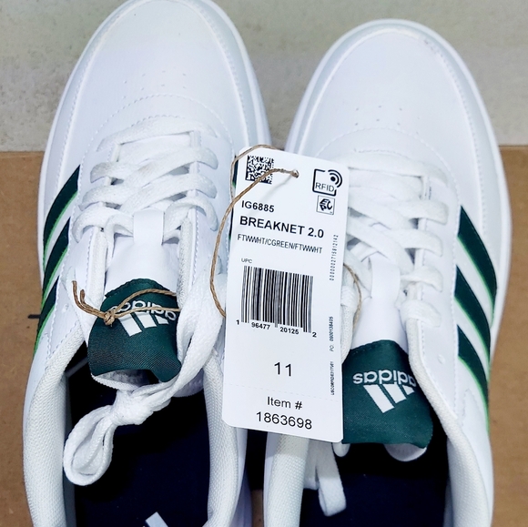 Adidas Breaknet 2.0 Men's White and Green Court Sneakers Size 9.5 & 11 NWT - Picture 6 of 6